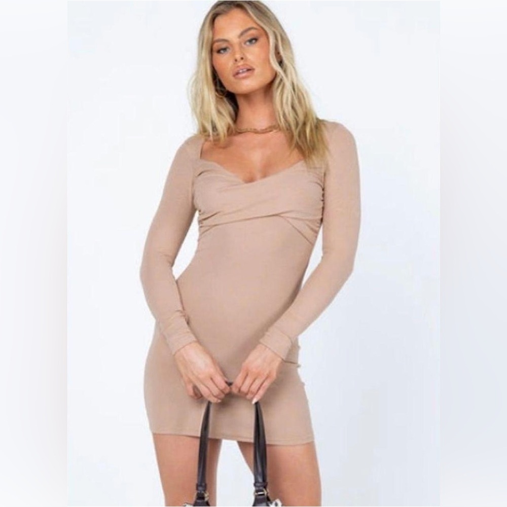 Princess Polly Jailen Long Sleeve Mini Dress Size 4 Brown Cocktail Party